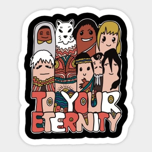 All The Characters In To Your Eternity Or Fumetsu No Anata E Anime Are Drawn With Cool And Cute Colorful Doodles Sticker